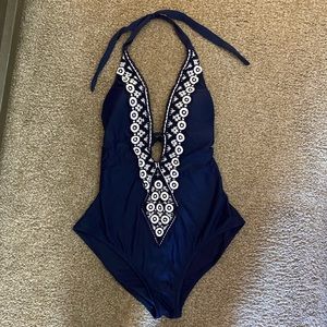 Target navy blue crochet one piece swimsuit M